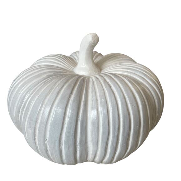 Large White Clay Pumpkin 13x10 Made in India New - Picture 9 of 15